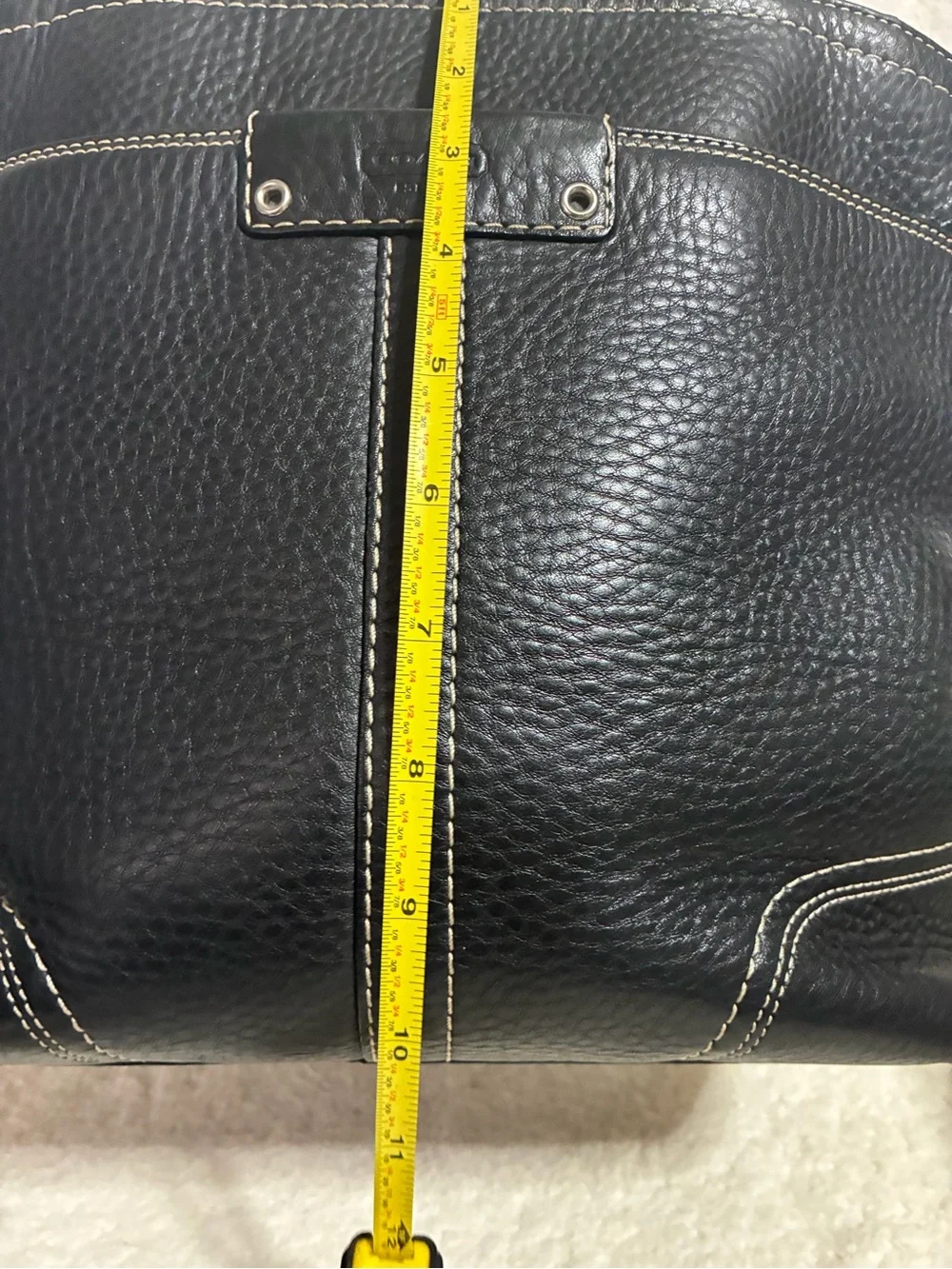Coach Hamilton Black Leather Shoulder Bag with White Stitching